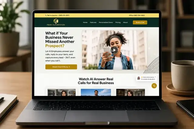 Peak Automation website with AI voice, SMS follow-up and pipeline automation